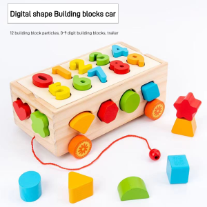 【SG-spot】Childrens puzzle assembly Montessori early education block digital puzzle toy Digital shape Building blocks trailer