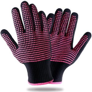 Teenitor Heat Resistant Glove With Silicone Bumps For Hair Iron Tool Professional Heat Gloves For Heat Press Heat Protectant Gloves For Hair Styling Black