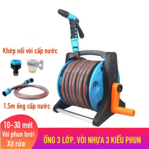 Vòi tưới cây vòi rửa xe 10-30 mét. Ống nước 3 lớp vòi phun nhựa 3 kiểu phun. Bao gồm rulo cuộn ống