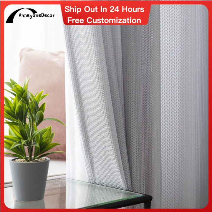 AnneyOneDecor Grey Geometry Sheer Curtain Nordic Style Tulle Curtain