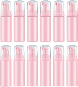 Lil Ray 12PCS 2oz Refillable Empty Foaming Pump Bottle for Hand Soap(Black) Plastic Foam Dispenser with Black Pump Lightweight Travel Size for Facial Cleanser Face Wash Lash Shampoo Leak-Proof
