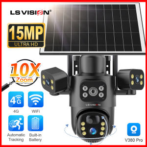 LS VISION 15MP 3 Lens V380 WIFI/4G CCTV Solar Camera 10X Digital Zoom IP66 Waterproof Outdoor Humanoid Detection Automatic Tracking Security Camera Full Color Night Vision Two-Way Audio IP Cameras