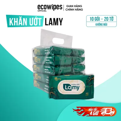 Thùng 10 gói khăn ướt LAMY 20 tờ không chất tấy trắng không paraben an toàn cho da em bé