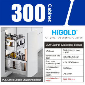 HIGOLD Seasoning Pull Out Basket Kitchen Kitchen Cabinet 304 Stainless Steel Double Pull Basket