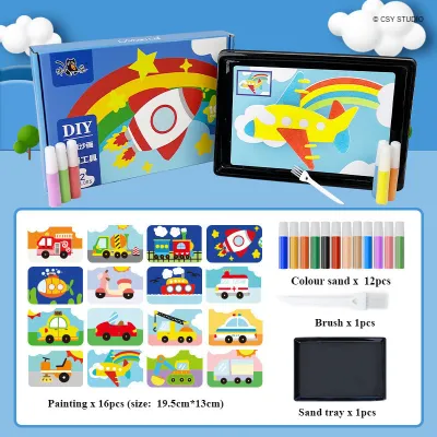 DIY Sand Painting Set Kids Sand Art Kit Mainan Pasir Kanak Kanak Lukisan Pasir 12 Colors 16 Designs Art Craft Toy Gift