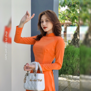 Áo dài màu cam trơn giáo viên công sở truyền thống may sẵn lụa habutai cao cấp