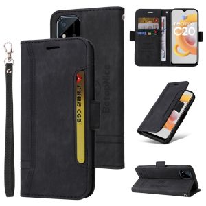 Case For OPPO Realme C12 C15 C25/C20 C11 2021/C21/V20/Narzo 20 30A/Realme 8i 9 9Pro 9i/9i 10 5G/Reno 7 7 Pro 8 8 Pro Leather Wallet Cover with Magnetic Stand Card Slots Hand Strap Casing