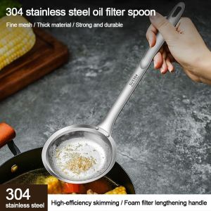 OPEAREY Fine Mesh Fat Skimmer Spoon Grease Foam Removing 304 Stainless Steel Filtering spoon Durable Percolator Oil Dregs Fishing Kitchen Gadgets Tool