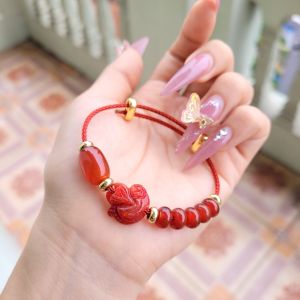 Q592 Vòng cáp lu thống ngũ điếu Ngọc Agate Đỏ hồ ly Ngọc Huyết Hỏa và Thổ - Phong Thuỷ Phong Thủy TUDO P