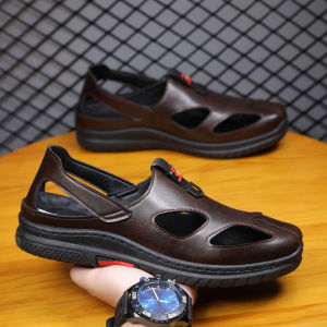 Sepatu Sandal Pria Sepatu Slop Pria Casual Sepatu Santai Hiking Olahraga Bahan Kulit Sol Karet K46