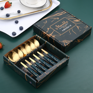 ESA Sendok Makan Marble Stainless Pegangan Plastik Isi 6 pcs Dengan Box Kadoan