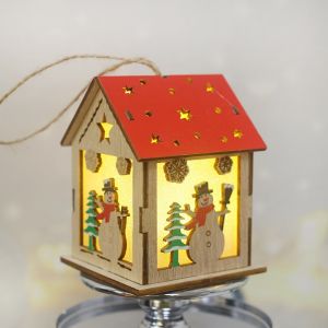 New Christmas Wooden Luminous Wooden Cabin LED Lamp DIY Christmas Tree Pendant Elk Snowman Nightlight Christmas Decoration New Year Gift