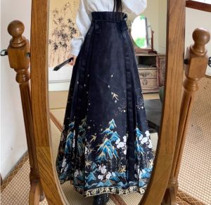 Dazzlin 2024 a Cina Baru Jenis Sehelai Tali Ikat a Nasional Kelihatan Kurus Pinggang Tinggi Rok Kuda Pakaian Han A Perkataan Skirt Panjang Wanita