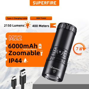SUPERFIRE Heavy Duty Flashlight M22 Super Bright Torchlight With Long Battery Life And Long-Range LED Searchlight is Suitable For Wild Camping Outdoor Adventures