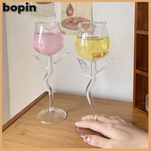 Bopin แก้วไวน์แดงรูปกุหลาบแก้วไวน์รูปกุหลาบพร้อมใบกุหลาบสี150 400มล. ถ้วยค็อกเทลไวน์แดงทรงกุหลาบ