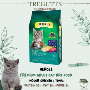 Heroes Premium Cat Dry Food Adult Indoor ( Chicken & Tuna ) / Hair & Skin ( Ocean Fish ) - 7kg Original Pack