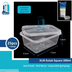 KLIR Thinwall Anti Pecah Persegi Panjang Kotak Makanan Plastik Sayur Kue Puding Dessert 200/250/300ml 25pcs