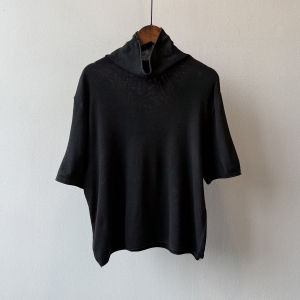 2026 Fall New Women High Neck Knit Short Sleeve T-Shirt Loose Simple Versatile Cropped Commute Top