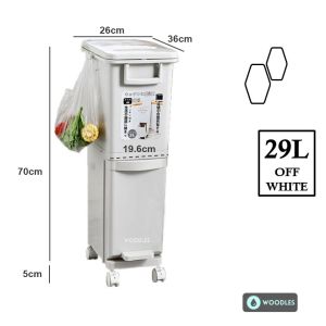 [SG Stock] WOODLES Dustbin Large 2-Tier Sorting Bin with Lid★360° Wheels★Press Top★Rubbish Garbage Trash Recycle Bin★Local Shipping & Warranty