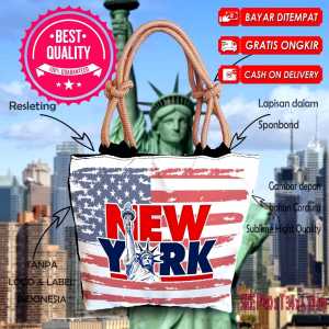 Totebag souvenir tali sumbu kepang wanita motif Amerika
