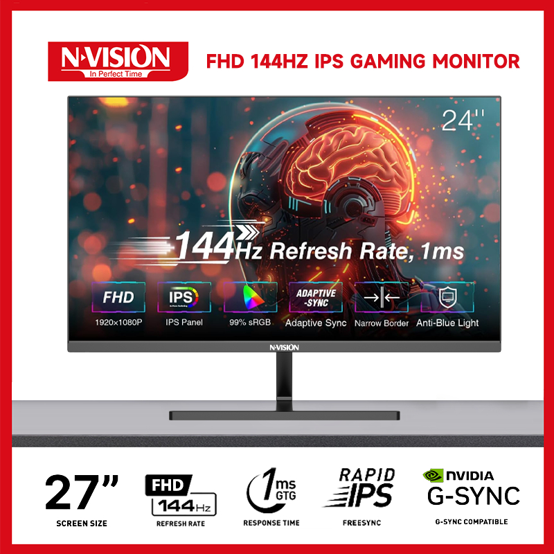 Nvision 24 27 Inch 144HZ IPS Monitor FHD 1080P 1ms Framless Flat Gaming Monitor For PC Laptop