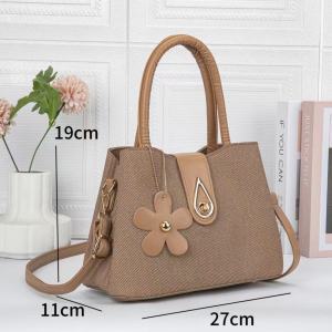 VIVIBAGS#8405 Functional casual bag trapeze-shaped tote & dual top handles & a detachable womens shoulder crossbody bag wearw/flower-shaped charm hanging from the handle