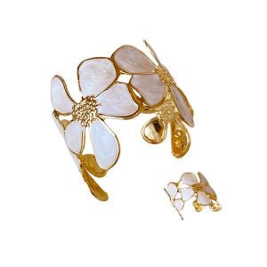 COVIEEZB Xếp ly Bộ vòng tay và nhẫn hình hoa Cổ điển Mở đầu Vòng tay hoa văn hở Phong cách sang trọng tinh tế Phong cách độc đáo. Bộ trang sức cưới dành cho phụ nữ. Các bé gái