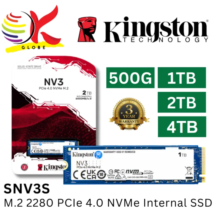 KINGSTON INT SSD SNV3S NV3 M.2 2280 PCIE 4.0 X4 NVME INTERNAL SOLID STATE DRIVE FOR LAPTOP & PC - 1TB / 2TB / 4TB