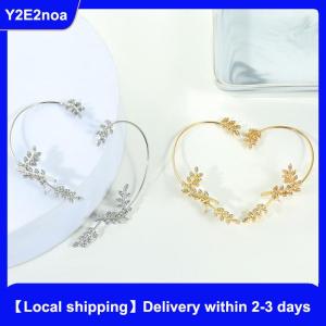 【Local shipping】 Fashion Rhinestone Leaf Ear Clip for Women Zircon Earrings Without Party Wedding Jewelry Gift