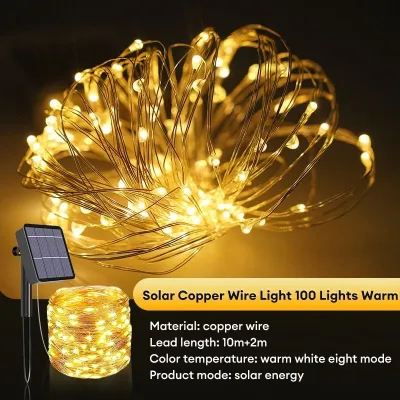 Solar Lights LED Fairy String Lights 8 Lighting Modes String Lights Waterproof lampu Raya Solar Twinkle String Copper