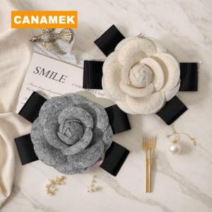 【CANAMEK】 New Fabric Camellia Flower Brooch Bow Tie Ladies Shirt Collar Accessories Pins Vintage Wedding Party Brooches For Women