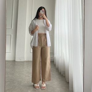 Celana Kulot Linen Double Button /Kancing Highwaist Premium Size (M L XLXXL) Dari BB 40-75kg Celana Kulot Linen Kancing Terlaris Celana Kulot Wanita Terbaru