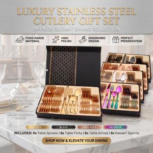 24 Piece Set Knife Spoon And Fork Gift Box Cutlery Stainless Steel European Style Tableware Peralatan Makanan