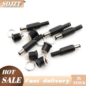SDJZT 10 Pcs 5.5mm x 2.1mm Male DC Power Plug Connector Screw Lock Female Panel Socket