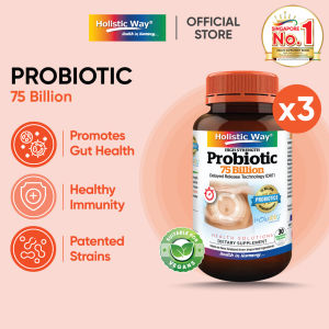 [Exp: August 2026] [Bundle of 3] Holistic Way High Strength Probiotic 75 Billion – Supports Digestive Health Gut Flora Balance Immunity & Bowel Regularity — Vegan (30 Vegetarian Capsules per bottle)