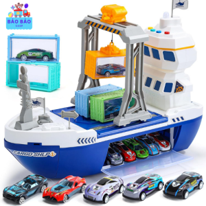 Bộ Đồ Chơi Tàu Chở Hàng Container Khổng Lồ Kèm 12 Xe Ô Tô Có Âm Thanh Ánh Sáng Kèm Đường Đua Cho Bé