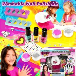 Washable Nail Polish Kit for Kids Non-Toxic Pretend Makeup Toy Set for Girls Birthday Gift