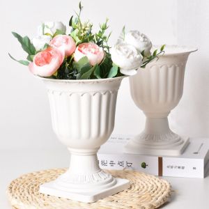 CREATIVE PAVILION 2pcs Trắng Chậu hoa bằng nhựa La Mã Phong cách bệ đỡ đám cưới Chậu cây Đồ trang trí để bàn Chậu sáng tạo Phòng khách