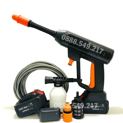 KHỎE VÔ ĐỊCH - Máy Rửa Xe Dùng Pin 199V Chuẩn 10 Cell Dòng Cao Cấp Khỏe Gấp Đôi Loại Thường