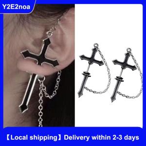 【Local shipping】 Fashion Punk Black Cross Drop Earrings For Teens Vintage Rock Pride Long Chain