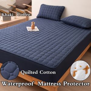Waterproof Mattress Protector Non-slip Fitted Sheet Plain Pure Cotton sizes Anti-Slip  Leaf Design Bed Cover