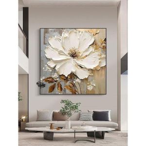 Hiasan Dinding Aesthetic Lukisan Bunga Mawar Putih  Biru Timbul - Future Art Painting