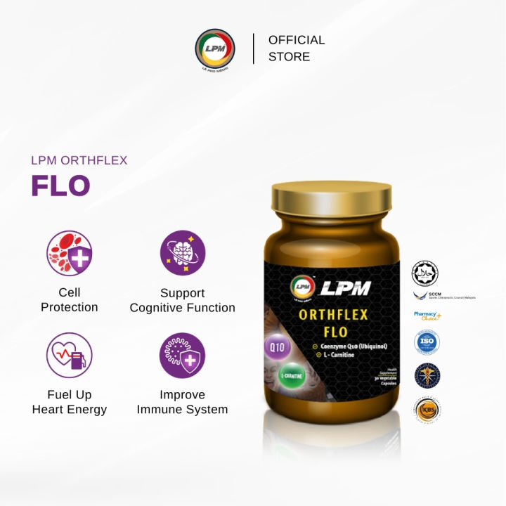 LPM ORTHFLEX FLO Supplement with Coenzyme Q10 CoQ10 and L Carnitine for  Heart and Brain Function 30 Capsules Expiry Date 12.08.2026