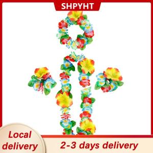 [COD] Ship within 24 hours 4Pcs set Hawaiian Flower Leis Garland Necklace Wreath Petal Headband Bracelet Beach Party Decor Wedding Dressing Accessories