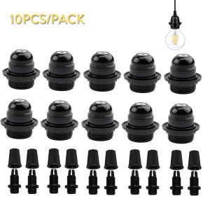 10 Items Pack Black E27 Lamp Holder Threaded Socket Bakelite Light Base Fitting With Cable Entry Secure Lock Mechanism Vintage Decor Bedroom Living Room Lighting