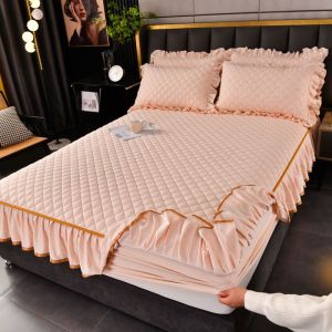 Quilted Fitted Sheet High-Grade Soybean Antibacterial Mattress Cover Bedspread Washable New Bed Three-Piece Set Lace Non-Slip Single
