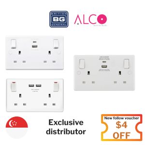 British General 2 Gangs Switched Socket with USB Moulded 13 Amp l Safety Mark