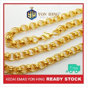 Rantai Leher Bulat Padu 24.22G 40cm Emas 916 Yon Hing