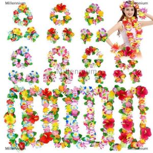 [COD] Millennium 4Pcs set Hawaiian Flower Leis Garland Necklace Wreath Petal Headband Bracelet Beach Party Decor Wedding Dressing Accessories