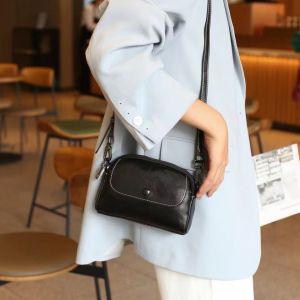 2024 Genuine Leather Material Trendy Japanese Retro Versatile Small Round Bag High-end Single Shoulder Crossbody Bag